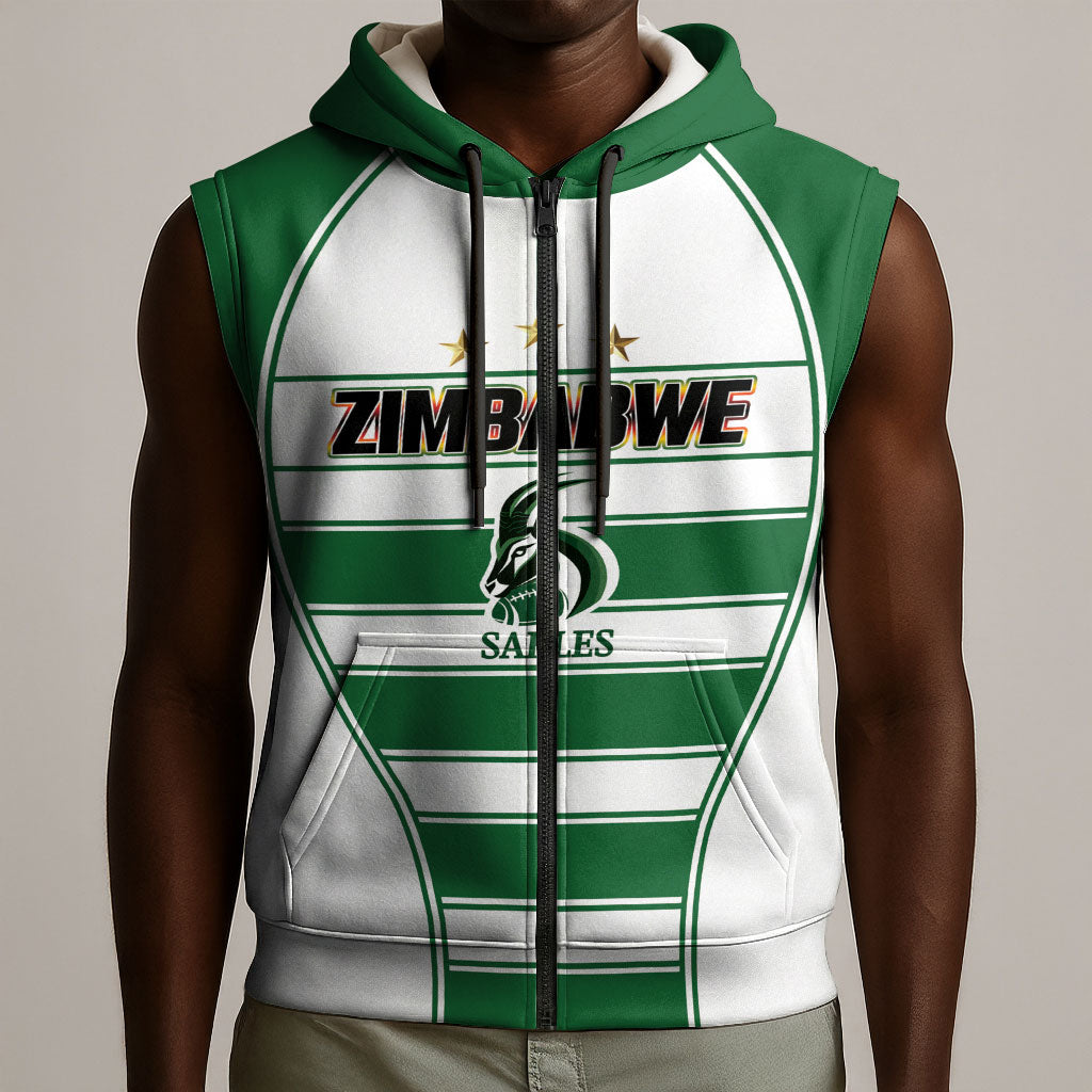 Custom Zimbabwe Rugby 3rd Africa Cup Sleeveless Zip Hoodie The Sables Back-to-Back Champions