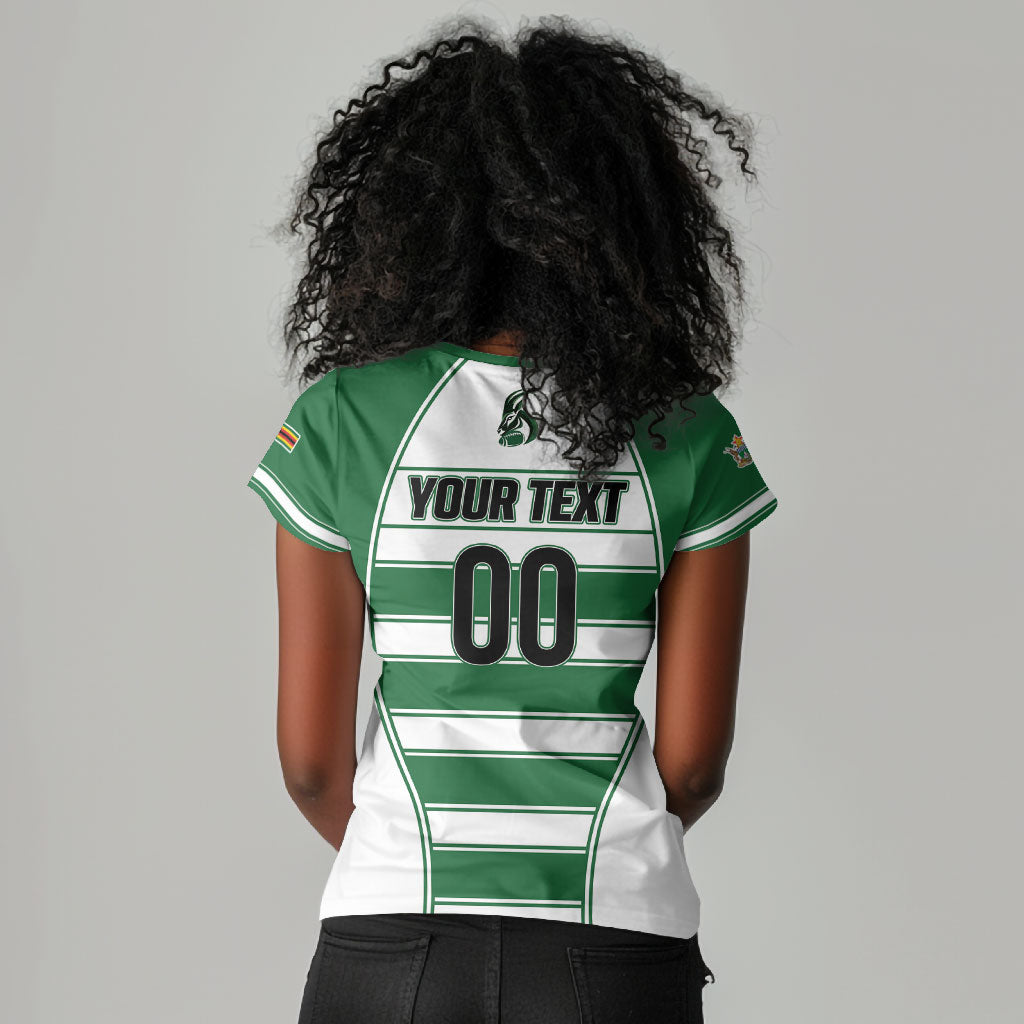 Custom Zimbabwe Rugby 3rd Africa Cup Women V-Neck T-Shirt The Sables Back-to-Back Champions