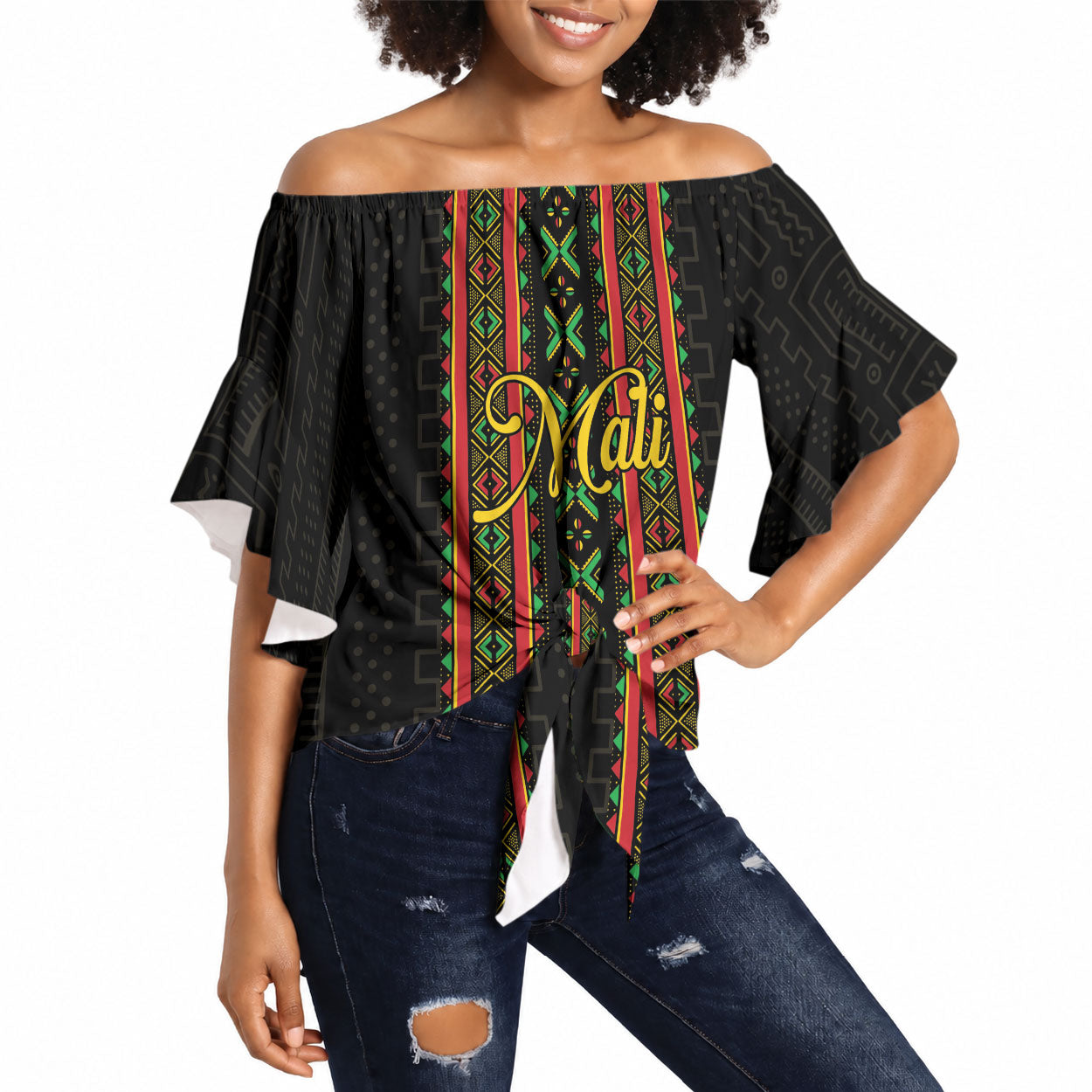 Personalized Mali Bogolanfini African Pattern Off Shoulder Wrap Waist Top