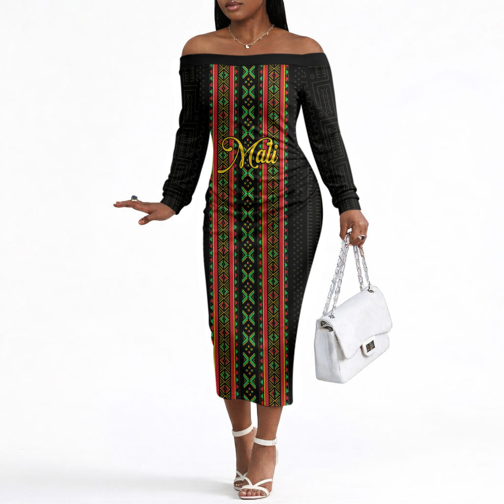 Personalized Mali Bogolanfini African Pattern Off The Shoulder Long Sleeve Dress