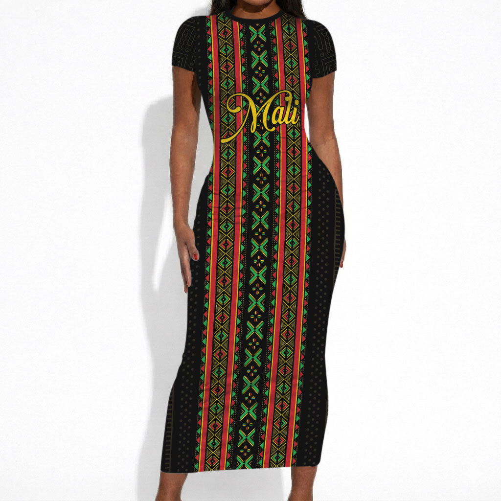 Personalized Mali Bogolanfini African Pattern Short Sleeve Bodycon Dress