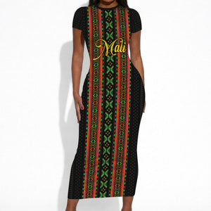 Personalized Mali Bogolanfini African Pattern Short Sleeve Bodycon Dress