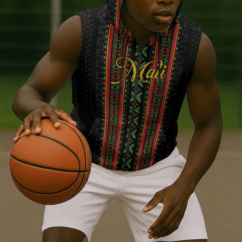 Personalized Mali Bogolanfini African Pattern Sleeveless Zip Hoodie
