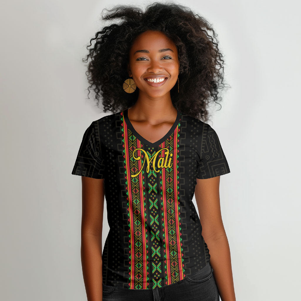 Personalized Mali Bogolanfini African Pattern Women V-Neck T-Shirt