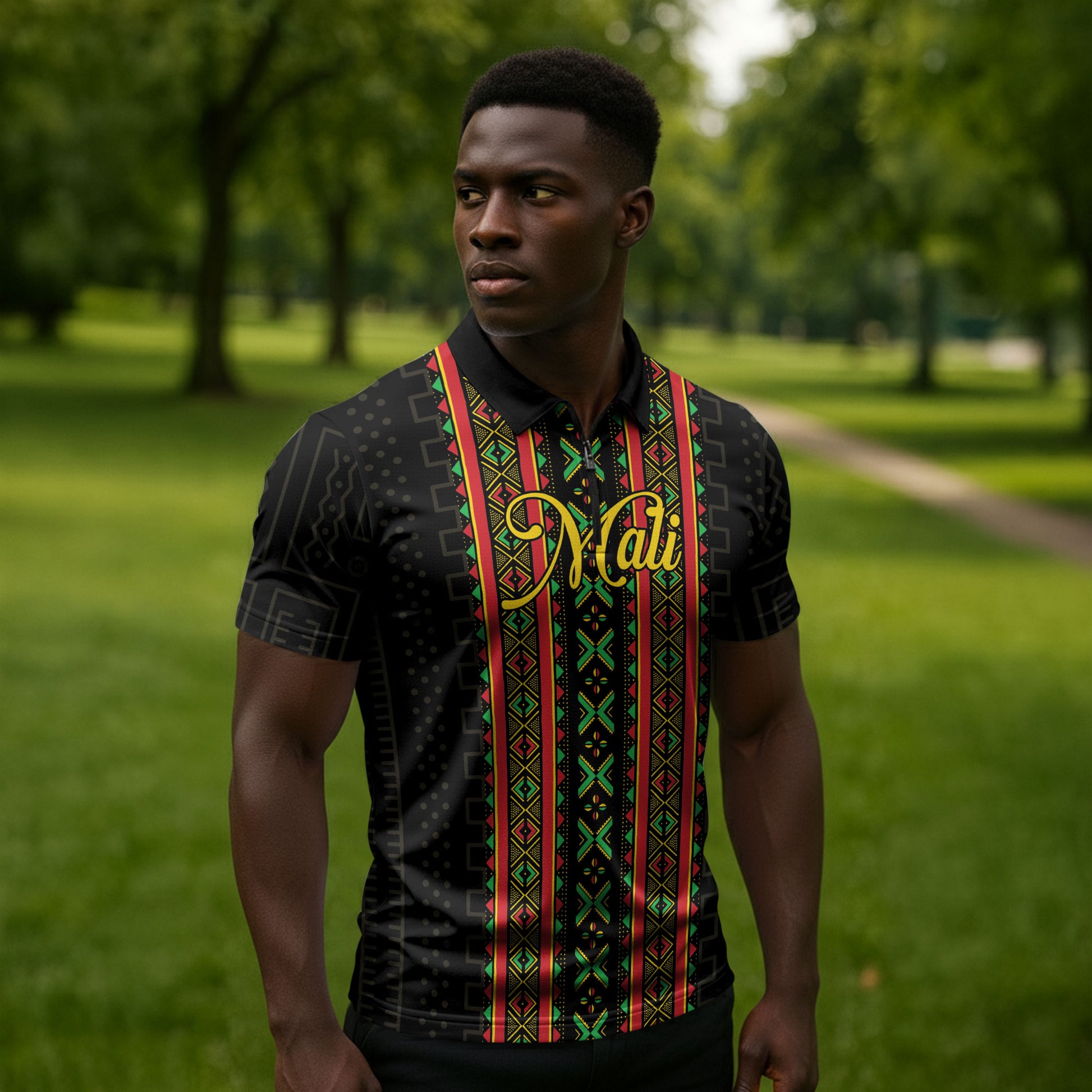 Personalized Mali Bogolanfini African Pattern Zipper Polo Shirt