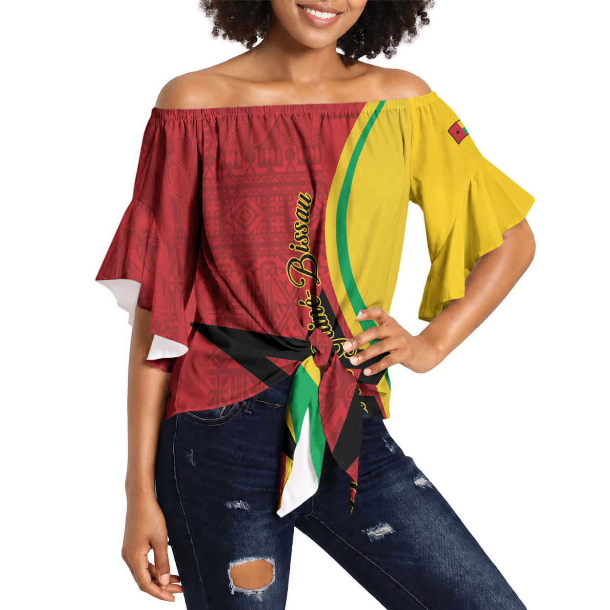 Personalized Guinea-Bissau Off Shoulder Wrap Waist Top Happy Independence Day