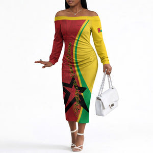 Personalized Guinea-Bissau Off The Shoulder Long Sleeve Dress Happy Independence Day