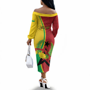 Personalized Guinea-Bissau Off The Shoulder Long Sleeve Dress Happy Independence Day