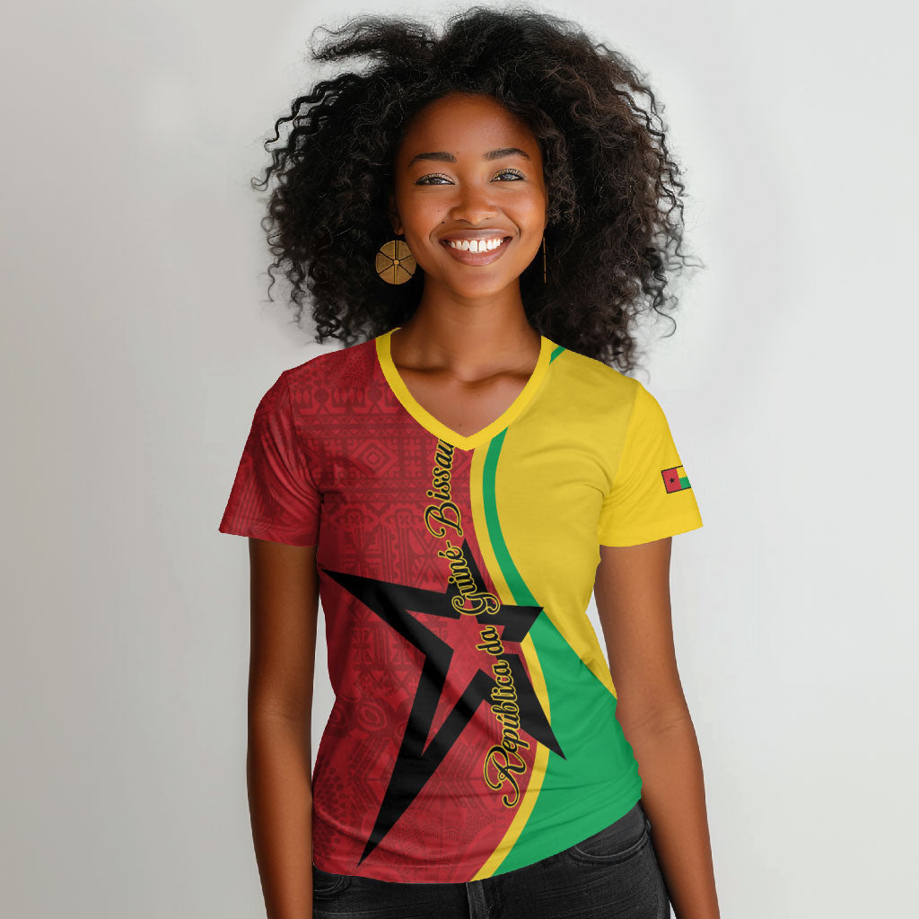 Personalized Guinea-Bissau Women V-Neck T-Shirt Happy Independence Day