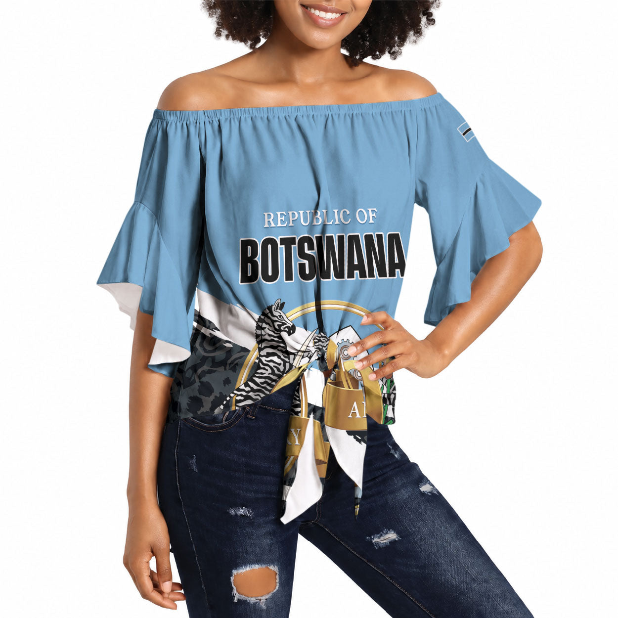 Personalized Botswana 2026 Off Shoulder Wrap Waist Top 60th Anniversary