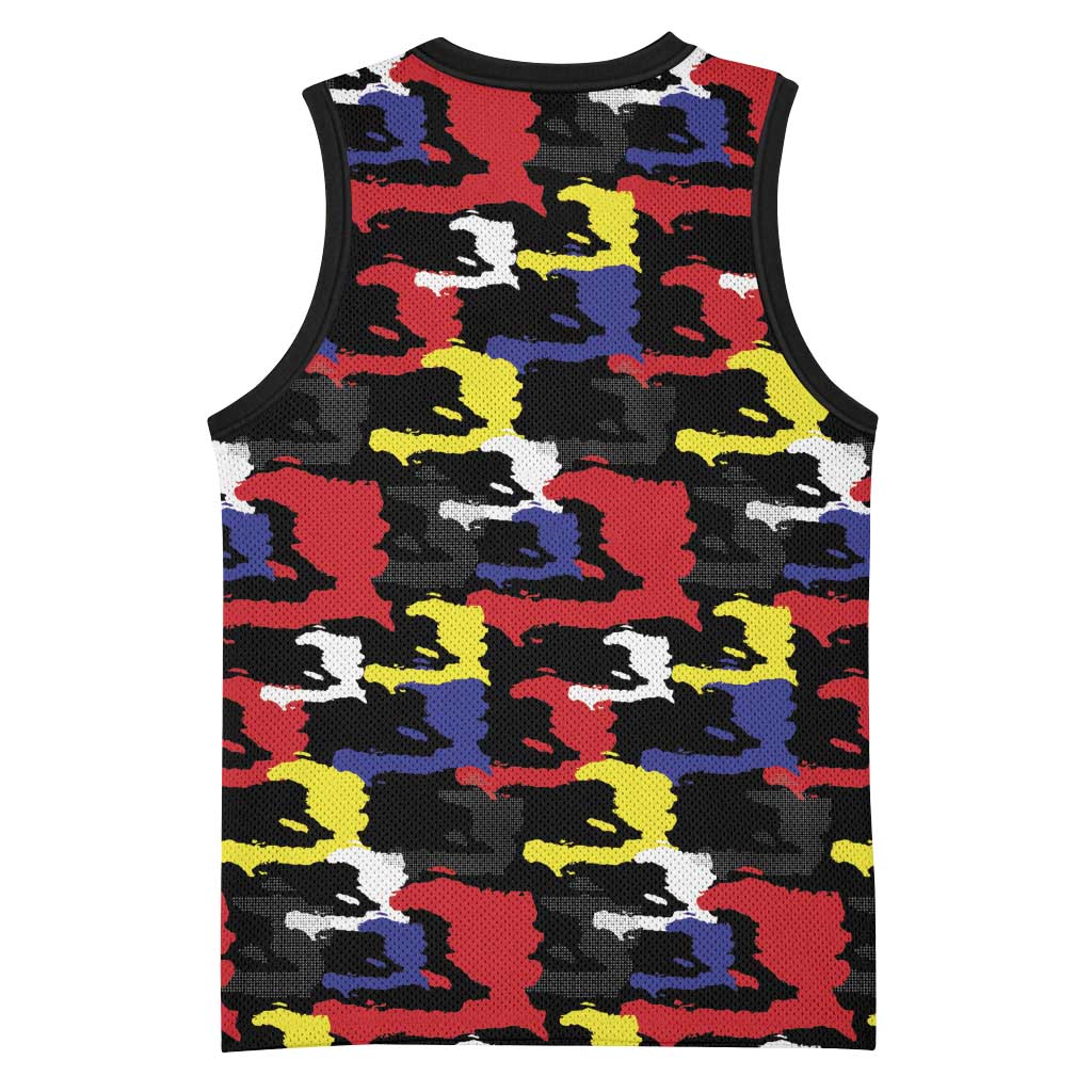 Haiti Map Camouflage Colorful Basketball Jersey - African Pride