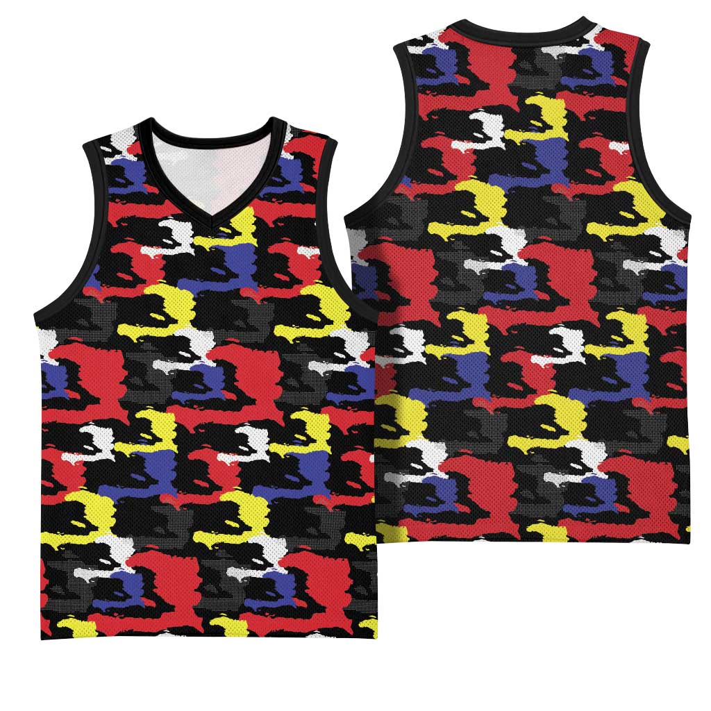 Haiti Map Camouflage Colorful Basketball Jersey - African Pride