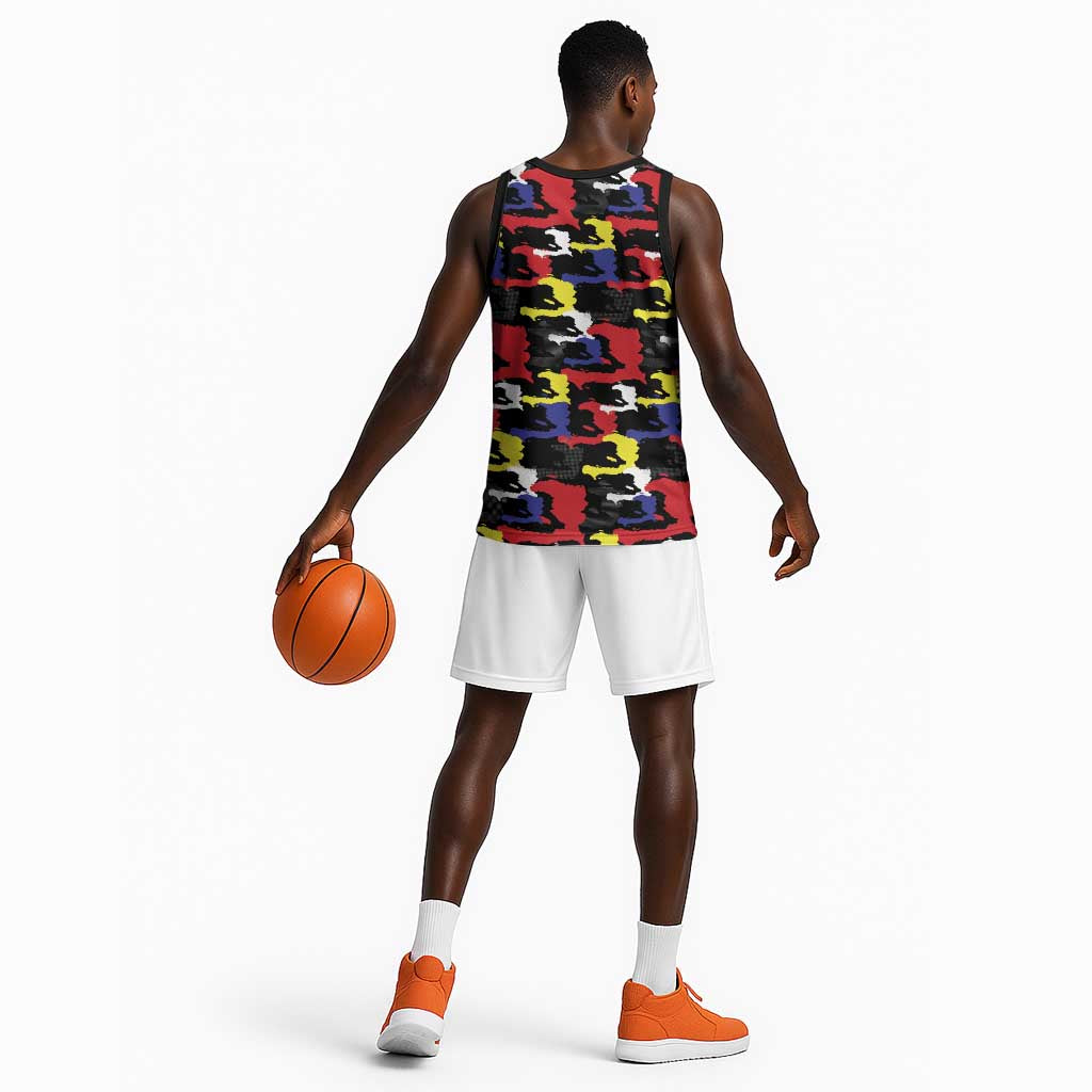 Haiti Map Camouflage Colorful Basketball Jersey - African Pride