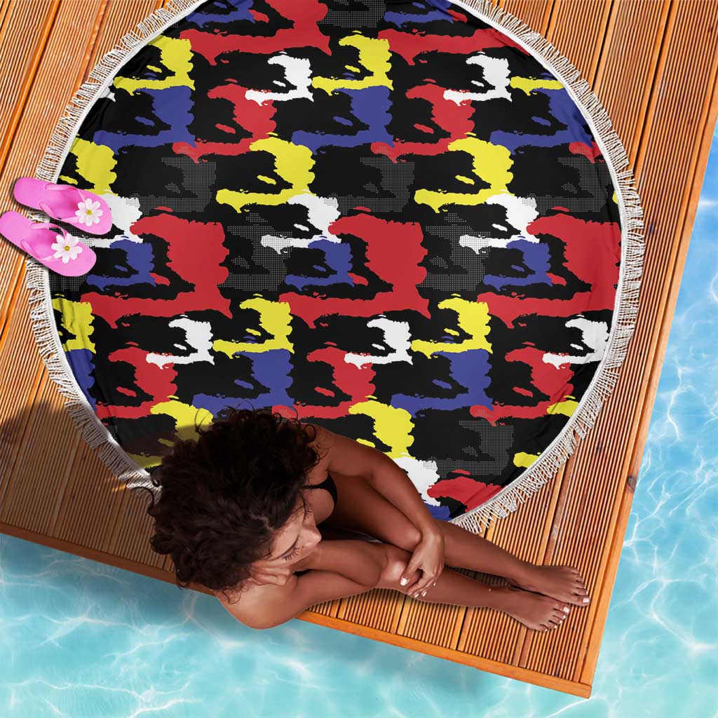 Haiti Map Camouflage Colorful Beach Blanket - African Pride