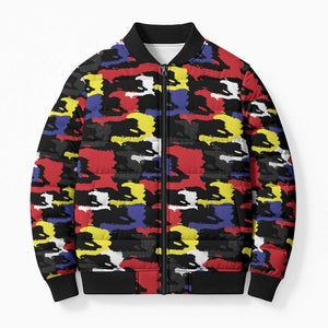 Haiti Map Camouflage Colorful Bomber Puffer Jacket - African Pride