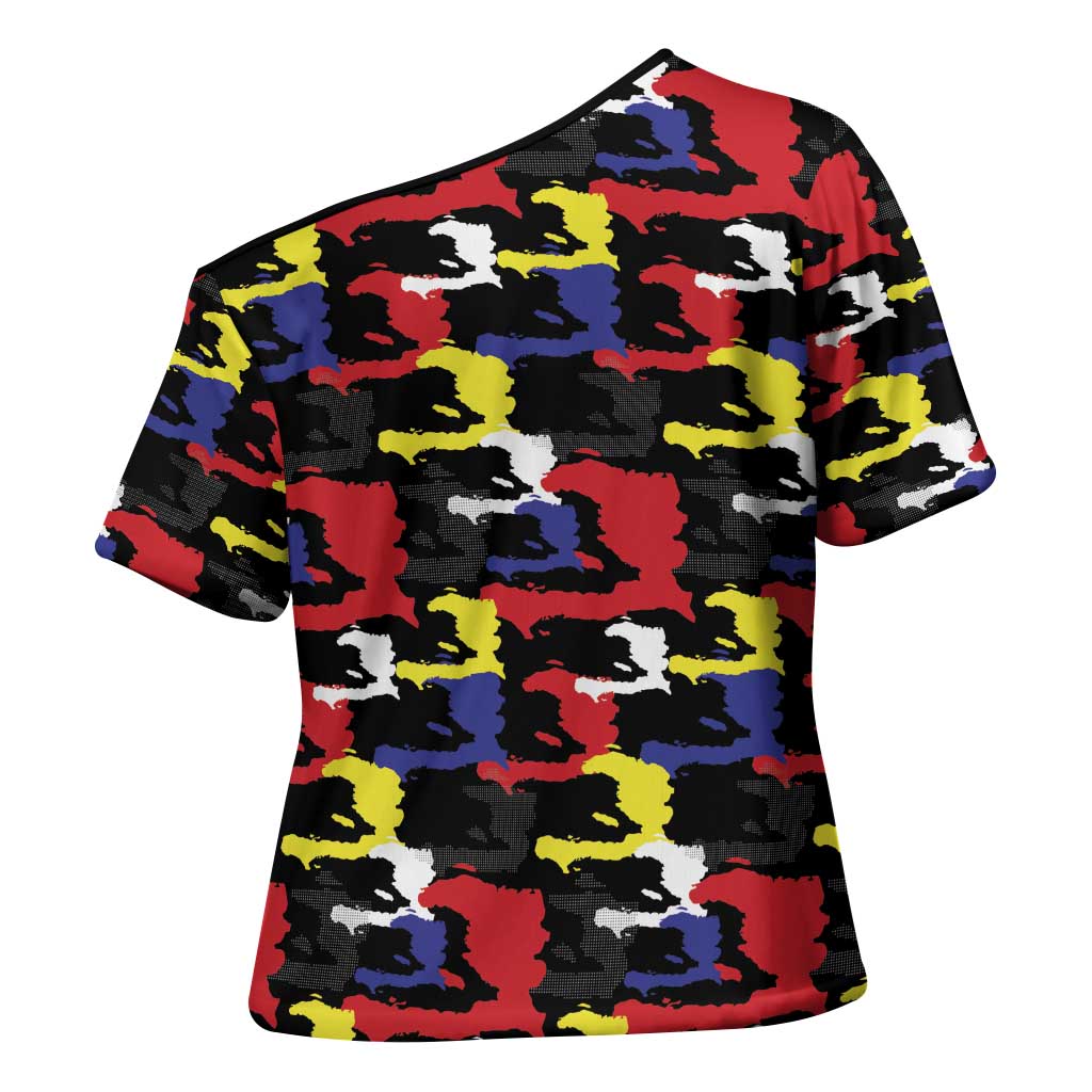 Haiti Map Camouflage Colorful Cross Shoulder Shirt - African Pride