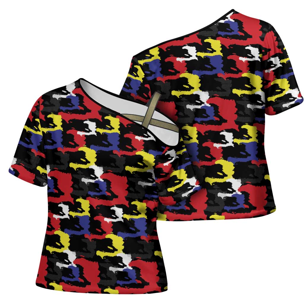 Haiti Map Camouflage Colorful Cross Shoulder Shirt - African Pride