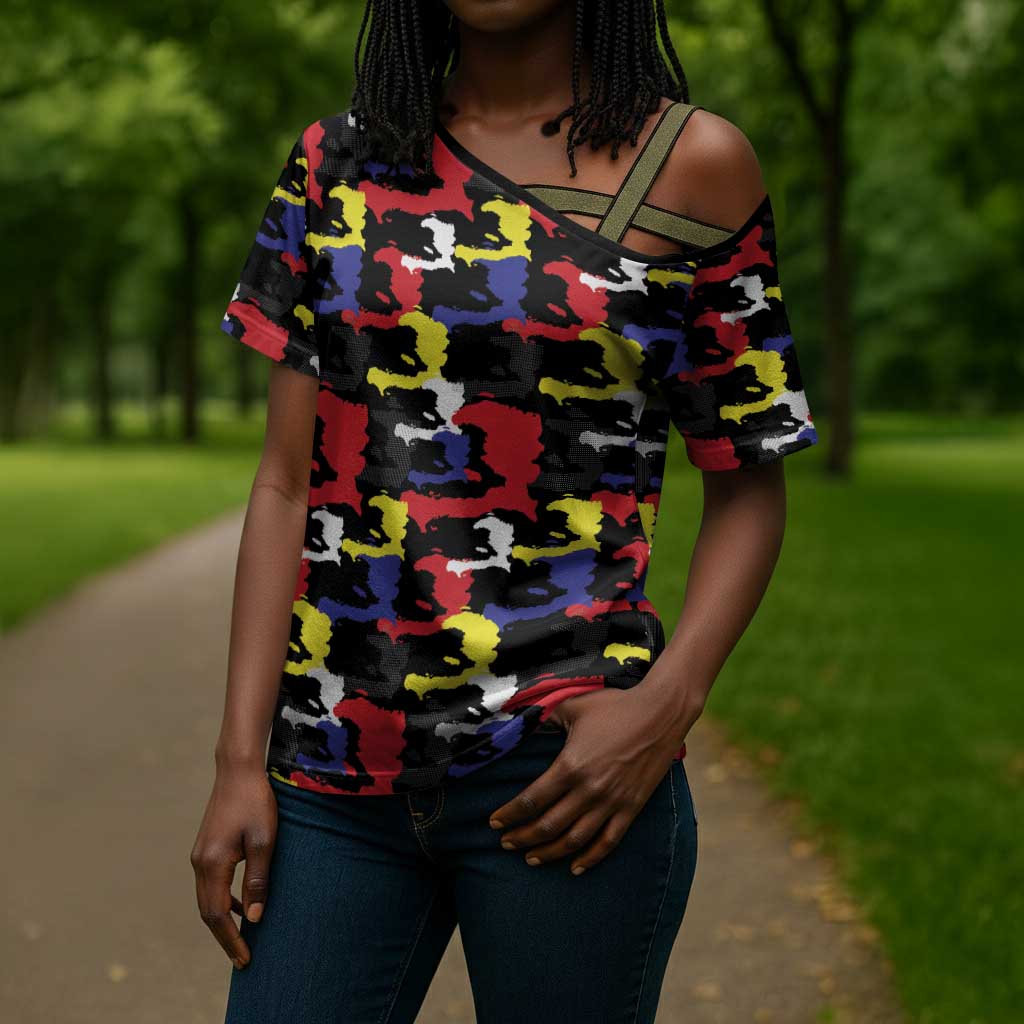 Haiti Map Camouflage Colorful Cross Shoulder Shirt - African Pride