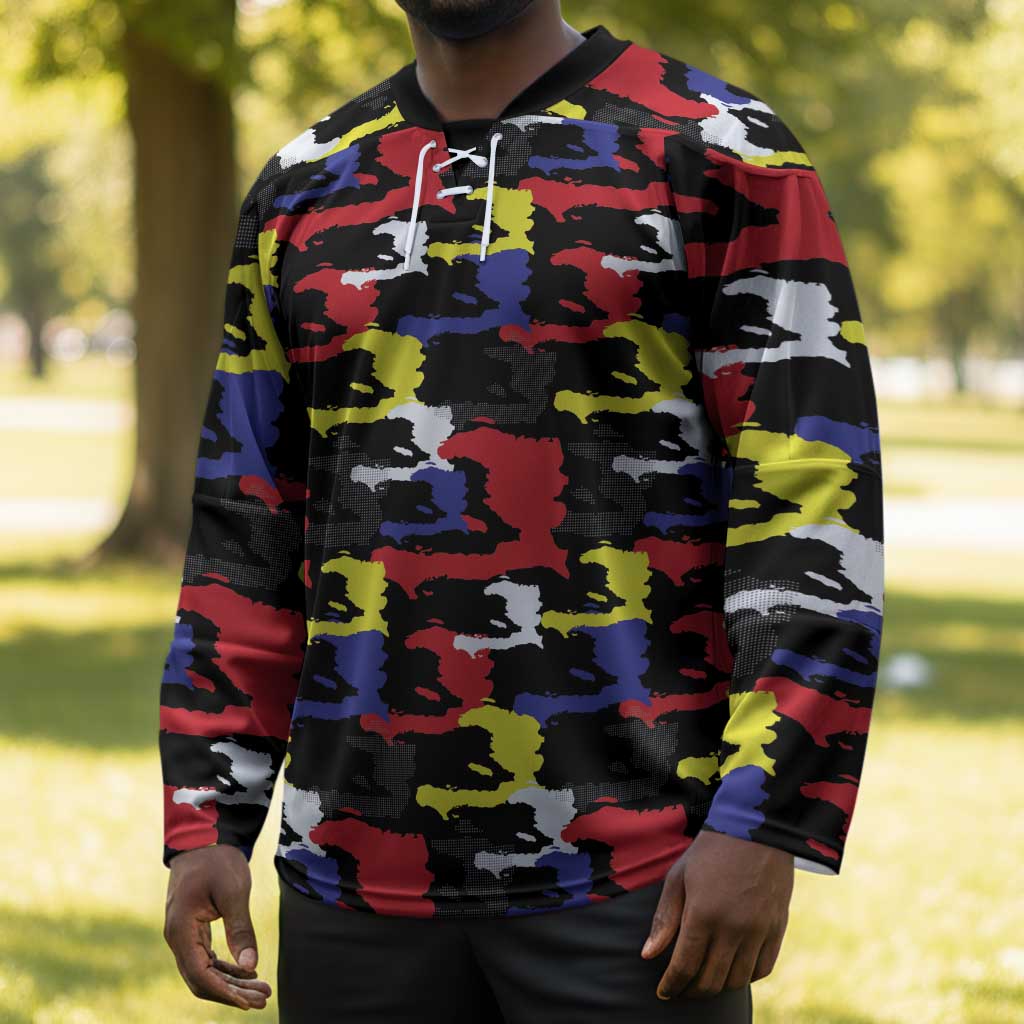 Haiti Map Camouflage Colorful Hockey Jersey - African Pride