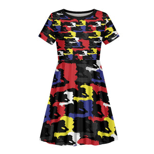 Haiti Map Camouflage Colorful Kid Short Sleeve Dress - African Pride