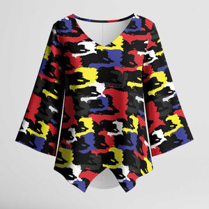 Haiti Map Camouflage Colorful Kimono Sleeve Blouse - African Pride