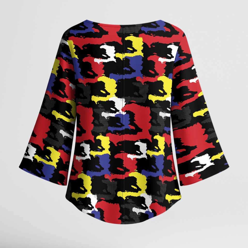 Haiti Map Camouflage Colorful Kimono Sleeve Blouse - African Pride