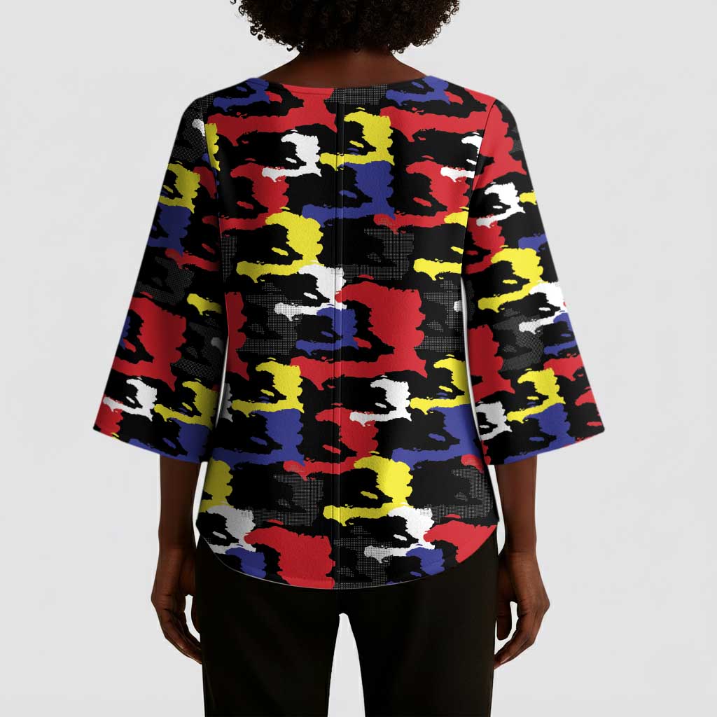 Haiti Map Camouflage Colorful Kimono Sleeve Blouse - African Pride