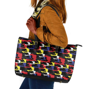 Haiti Map Camouflage Colorful Leather Tote Bag - African Pride
