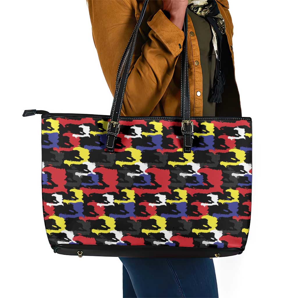 Haiti Map Camouflage Colorful Leather Tote Bag - African Pride