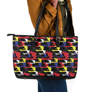 Haiti Map Camouflage Colorful Leather Tote Bag - African Pride