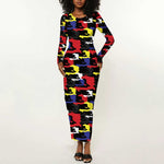 Haiti Map Camouflage Colorful Long Sleeve Bodycon Dress - African Pride