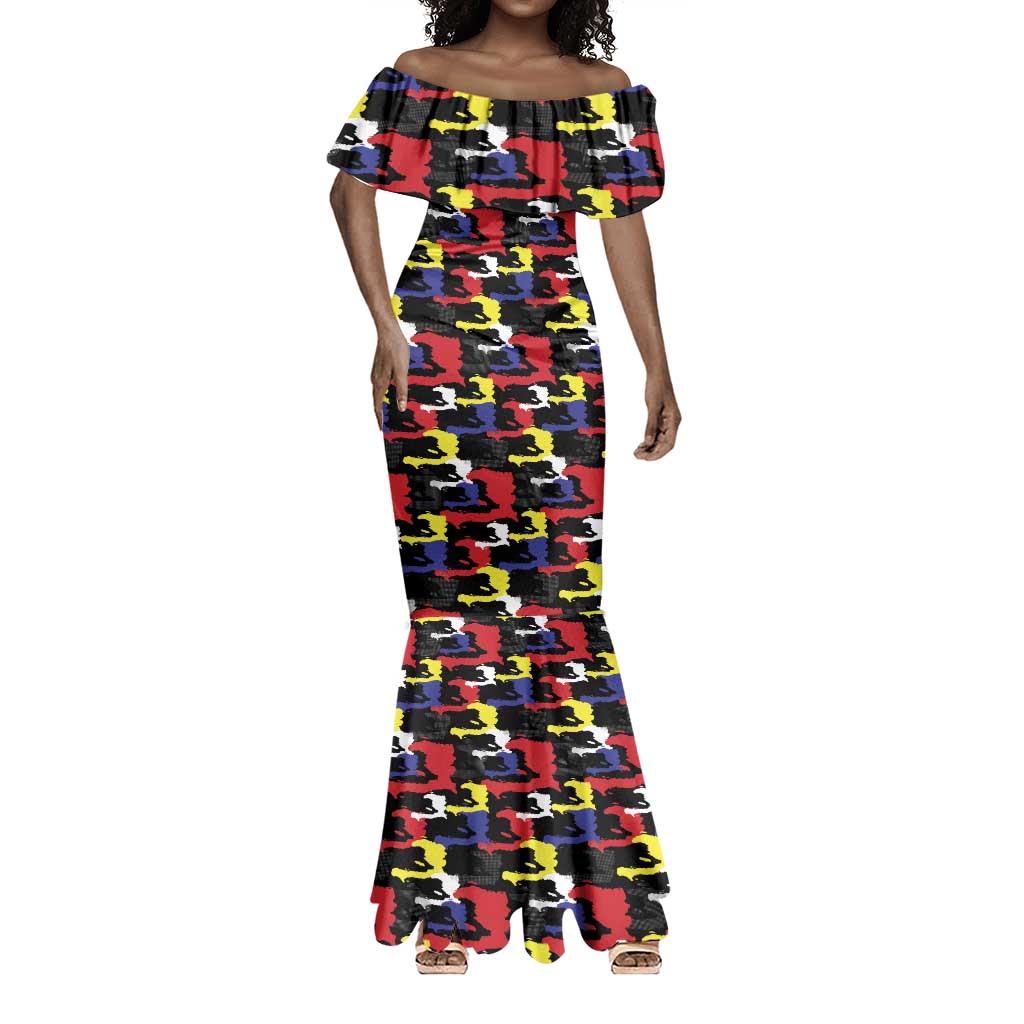Haiti Map Camouflage Colorful Mermaid Dress - African Pride