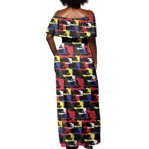 Haiti Map Camouflage Colorful Off Shoulder Maxi Dress - African Pride