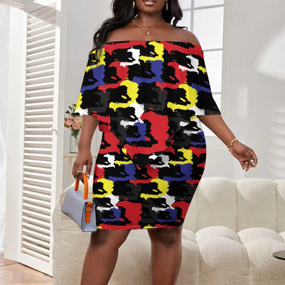 Haiti Map Camouflage Colorful Off Shoulder Short Dress - African Pride