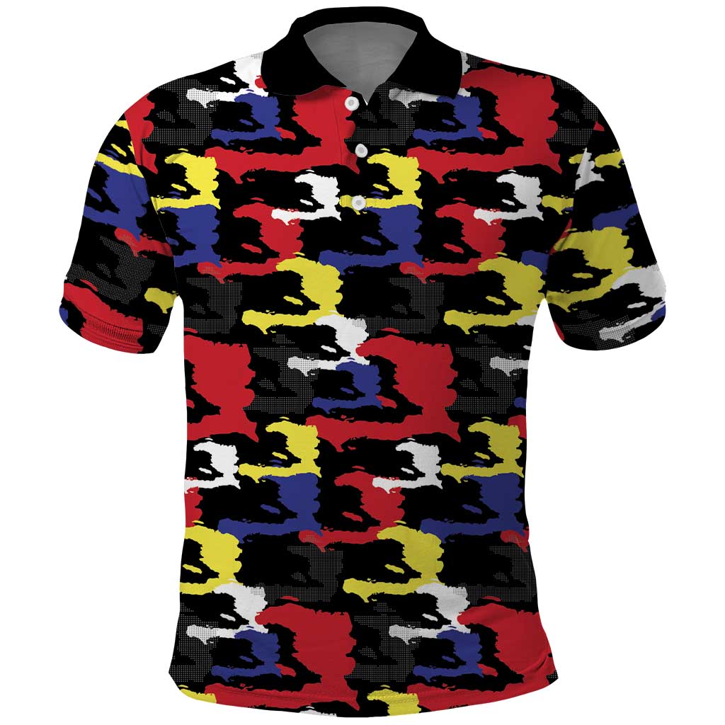 Haiti Map Camouflage Colorful Polo Shirt - African Pride