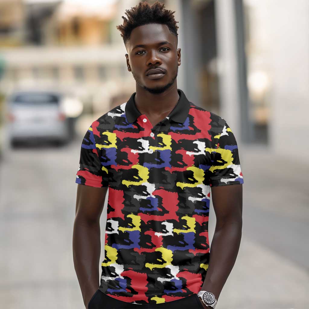 Haiti Map Camouflage Colorful Polo Shirt - African Pride