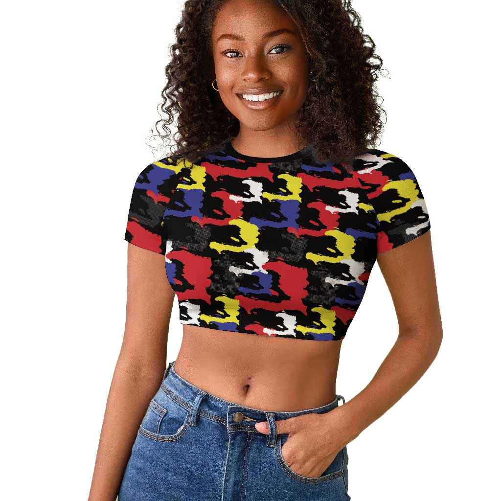 Haiti Map Camouflage Colorful Raglan Cropped T shirt - African Pride