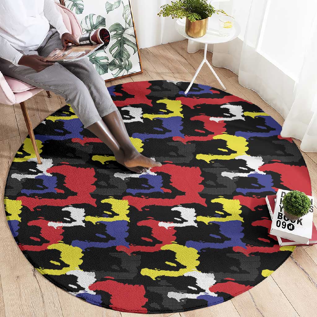 Haiti Map Camouflage Colorful Round Carpet - African Pride