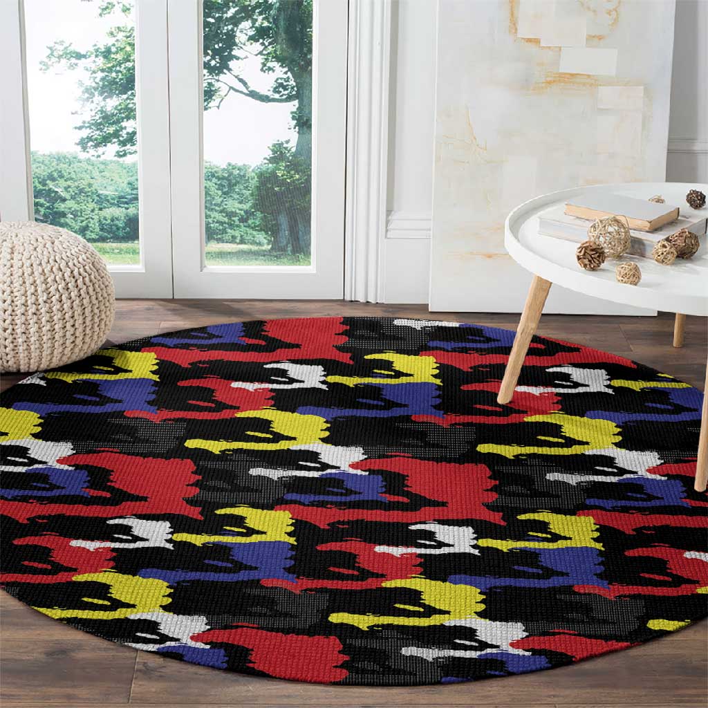 Haiti Map Camouflage Colorful Round Carpet - African Pride