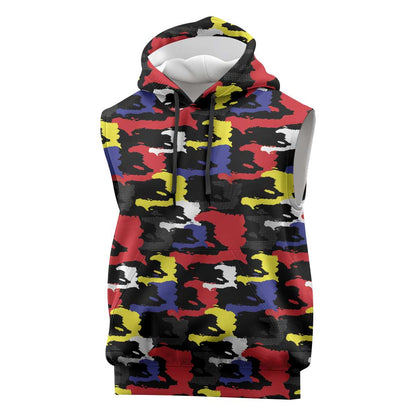 Haiti Map Camouflage Colorful Sleeveless Hoodie - African Pride