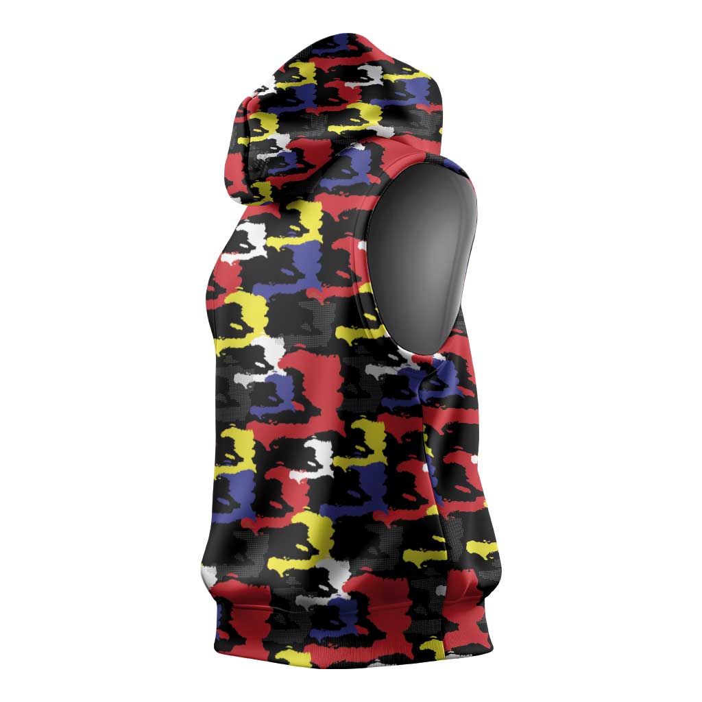 Haiti Map Camouflage Colorful Sleeveless Hoodie - African Pride