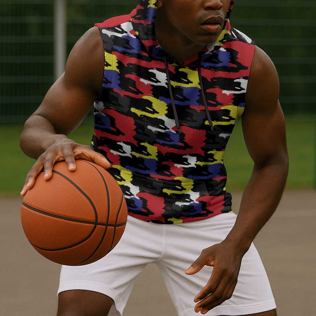 Haiti Map Camouflage Colorful Sleeveless Hoodie - African Pride