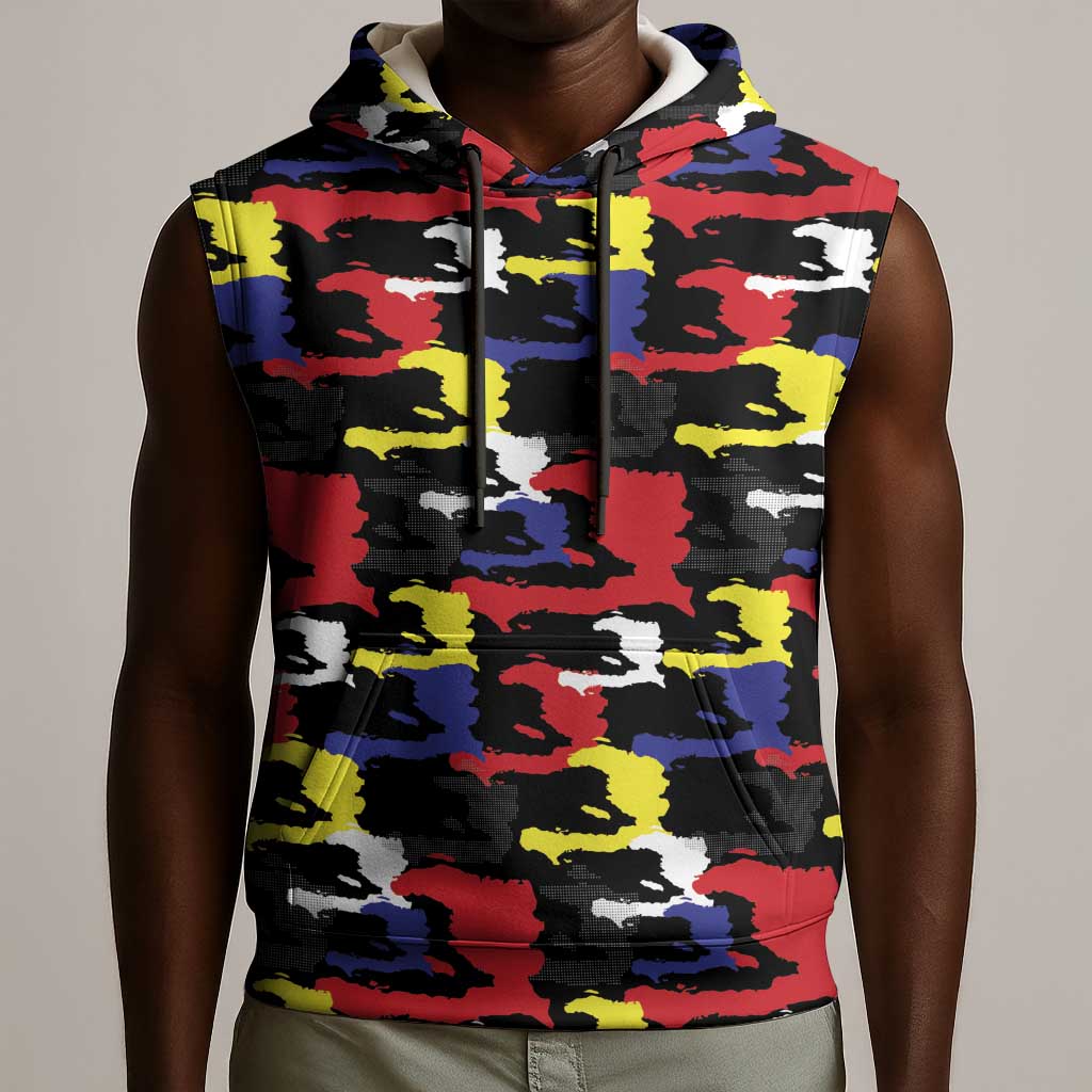 Haiti Map Camouflage Colorful Sleeveless Hoodie - African Pride