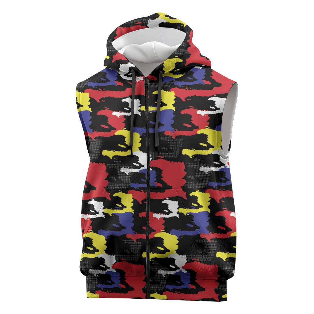 Haiti Map Camouflage Colorful Sleeveless Zip Hoodie - African Pride