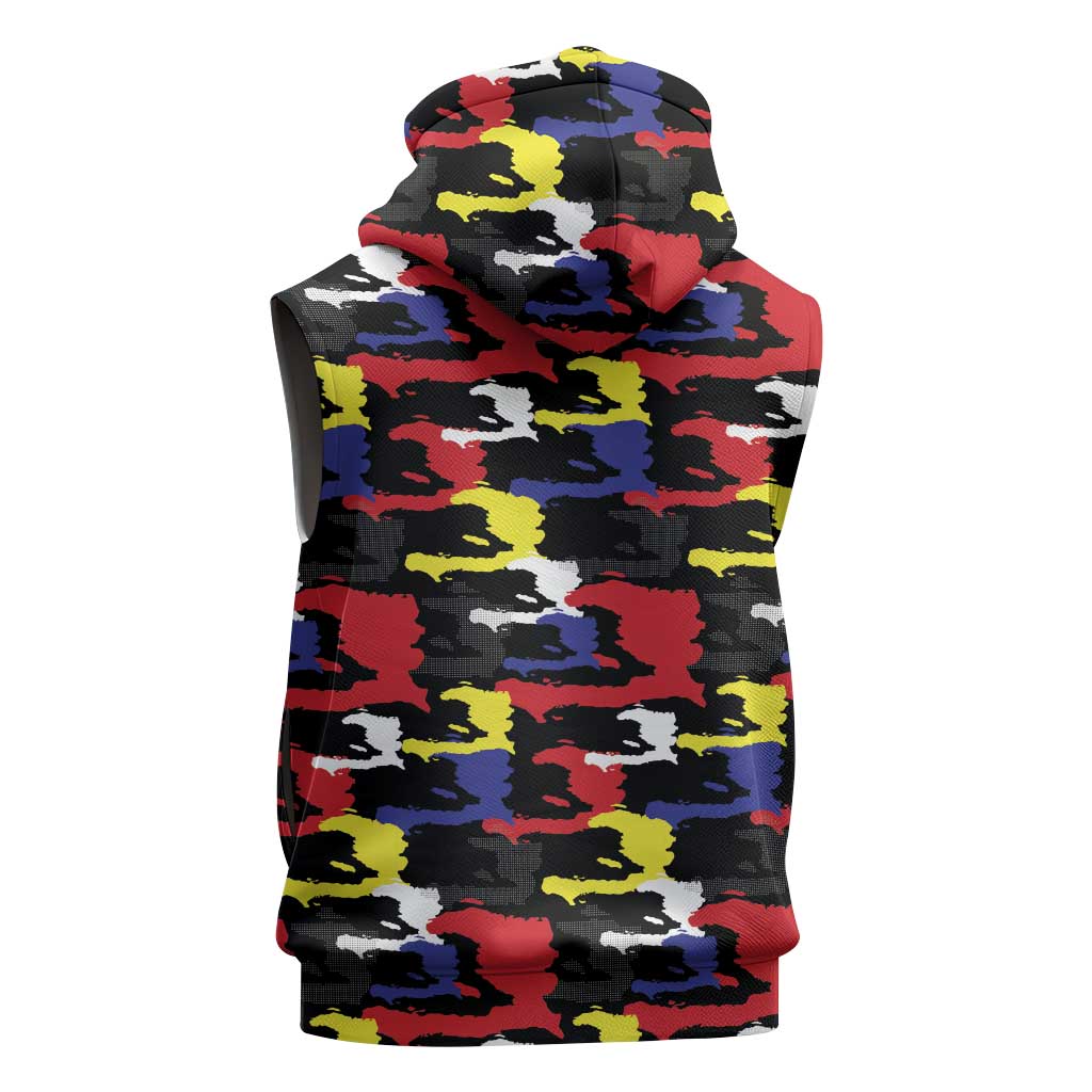 Haiti Map Camouflage Colorful Sleeveless Zip Hoodie - African Pride
