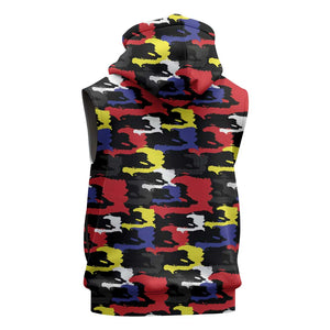 Haiti Map Camouflage Colorful Sleeveless Zip Hoodie - African Pride