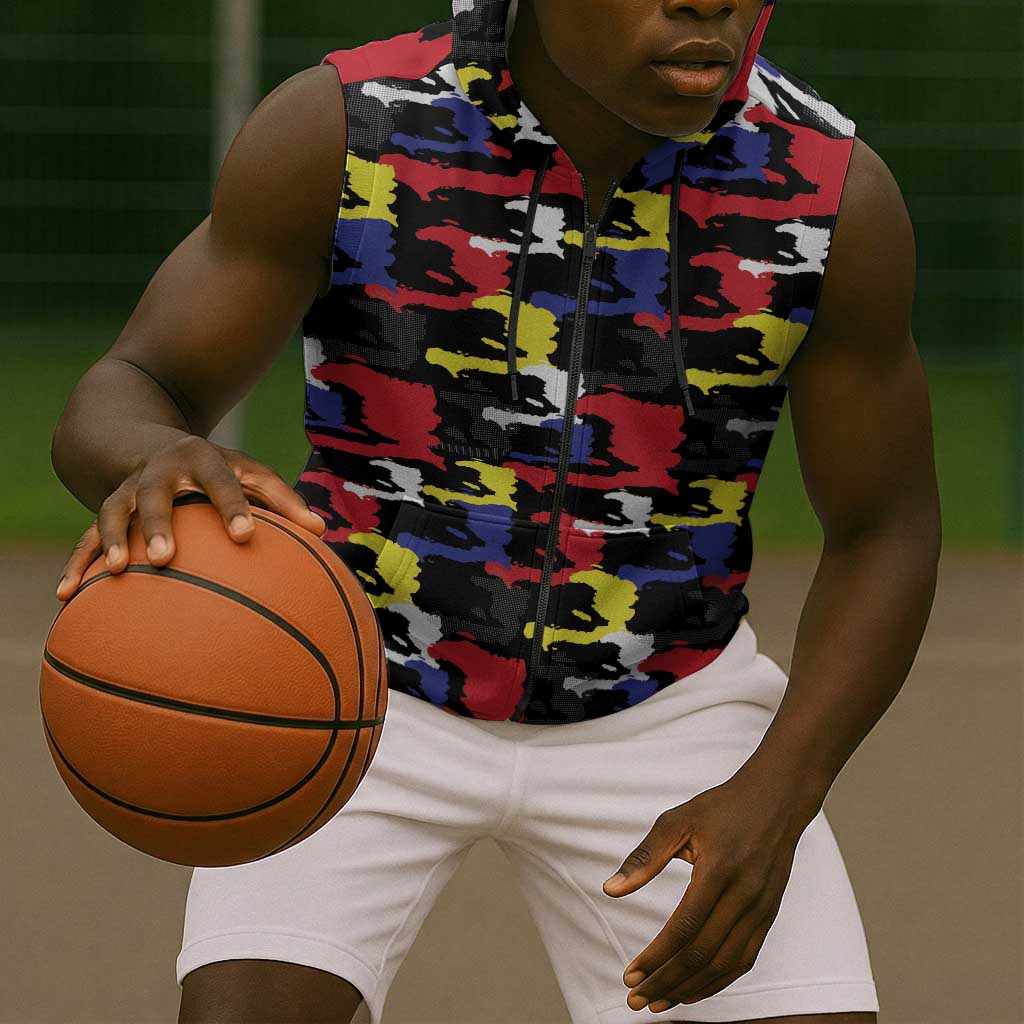 Haiti Map Camouflage Colorful Sleeveless Zip Hoodie - African Pride