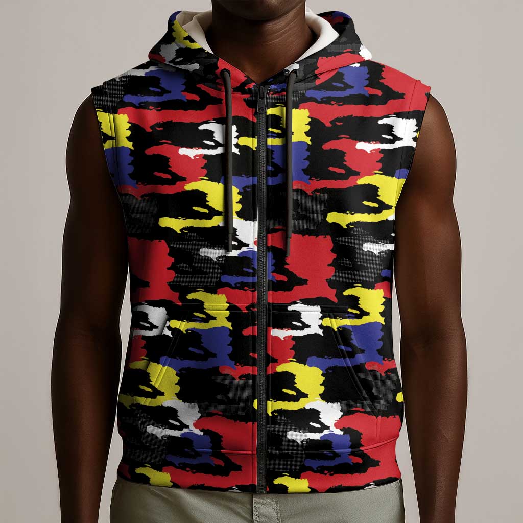 Haiti Map Camouflage Colorful Sleeveless Zip Hoodie - African Pride