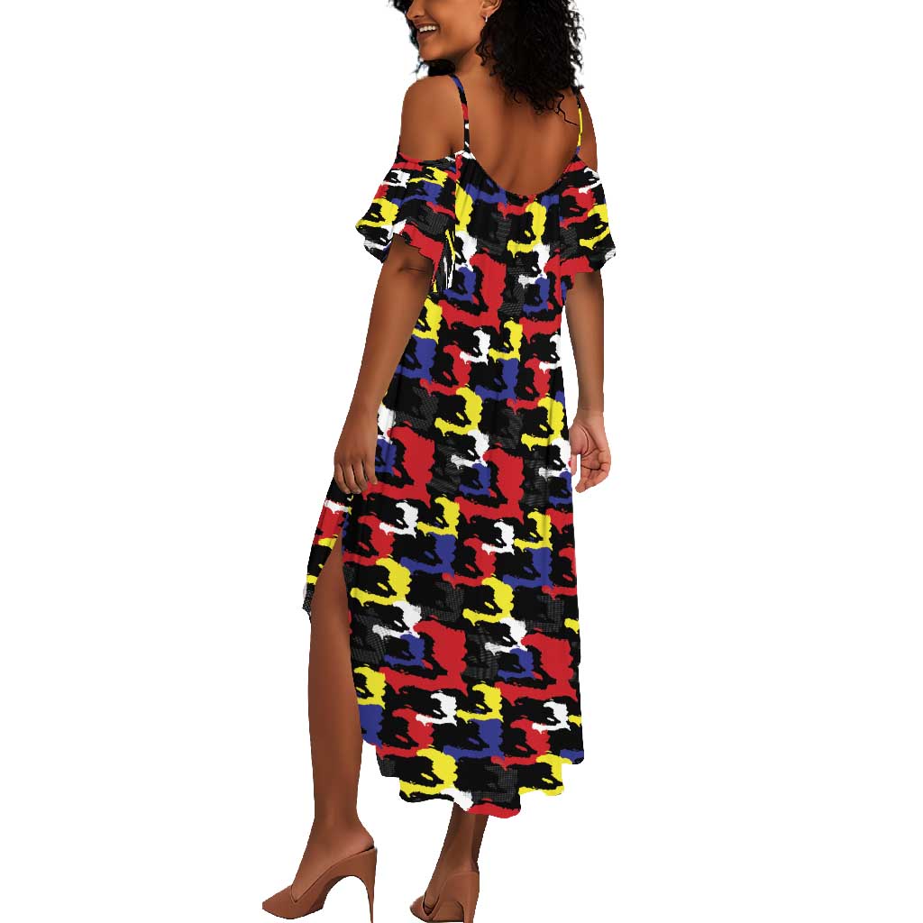 Haiti Map Camouflage Colorful Summer Maxi Dress - African Pride
