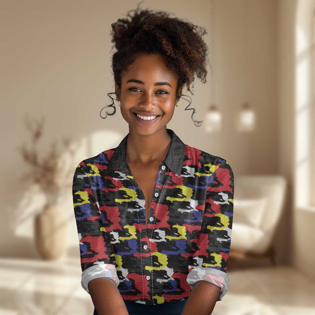 Haiti Map Camouflage Colorful Women Casual Shirt - African Pride